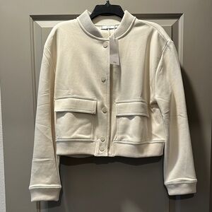 Mango Cream Cotton Bomber Jacket with Ribbed Detailing